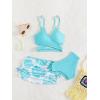 imageMilumia Girls 3 Pieces Bikini Set Tropical Print Criss Cross Wrap Bathing Suit with Beach SkirtBlue and White