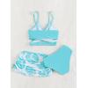 imageMilumia Girls 3 Pieces Bikini Set Tropical Print Criss Cross Wrap Bathing Suit with Beach SkirtBlue and White