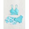 imageMilumia Girls 3 Pieces Bikini Set Tropical Print Criss Cross Wrap Bathing Suit with Beach SkirtBlue and White