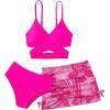 imageMilumia Girls 3 Pieces Bikini Set Tropical Print Criss Cross Wrap Bathing Suit with Beach SkirtHot Pink Multi