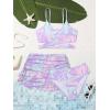 imageMilumia Girls 3 Pieces Bikini Set Tropical Print Criss Cross Wrap Bathing Suit with Beach SkirtLilac Purple