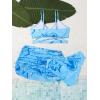 imageMilumia Girls 3 Pieces Bikini Set Tropical Print Criss Cross Wrap Bathing Suit with Beach SkirtMarble Print Blue