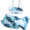 imageMilumia Girls 3 Pieces Bikini Set Tropical Print Criss Cross Wrap Bathing Suit with Beach SkirtMulti Blue White