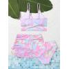 imageMilumia Girls 3 Pieces Bikini Set Tropical Print Criss Cross Wrap Bathing Suit with Beach SkirtMulti Pink