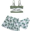 imageMilumia Girls 3 Pieces Bikini Set Tropical Print Criss Cross Wrap Bathing Suit with Beach SkirtMulticolor