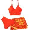 imageMilumia Girls 3 Pieces Bikini Set Tropical Print Criss Cross Wrap Bathing Suit with Beach SkirtOrange Multi