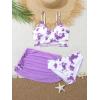 imageMilumia Girls 3 Pieces Bikini Set Tropical Print Criss Cross Wrap Bathing Suit with Beach SkirtTie Dye Purple