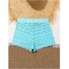 imageMilumia Girls Crochet Sheer Coverup Hollow Eyelet Shorts Swim Cover Up BeachwearBlue