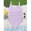 imageMilumia Girls One Piece Ribbed Knit Swimsuit Ruched Knot Scoop Neck Bathing SuitZ Lilac Purple