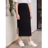 imageMilumia Girls Rib Knit Split Thigh Long Skirt Elastic Waist Solid Pencil SkirtsBlack