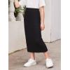 imageMilumia Girls Rib Knit Split Thigh Long Skirt Elastic Waist Solid Pencil SkirtsBlack