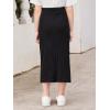 imageMilumia Girls Rib Knit Split Thigh Long Skirt Elastic Waist Solid Pencil SkirtsBlack