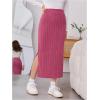 imageMilumia Girls Rib Knit Split Thigh Long Skirt Elastic Waist Solid Pencil SkirtsHot Pink