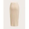 imageMilumia Girls Rib Knit Split Thigh Long Skirt Elastic Waist Solid Pencil SkirtsKhaki