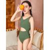 imageMilumia Girls Swimsuit One Piece Cut Out Bathing Suit Rib Knit Bikini Swimwear Size 914YGreen