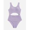 imageMilumia Girls Swimsuit One Piece Cut Out Bathing Suit Rib Knit Bikini Swimwear Size 914YLilac Purple
