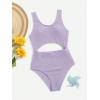 imageMilumia Girls Swimsuit One Piece Cut Out Bathing Suit Rib Knit Bikini Swimwear Size 914YLilac Purple
