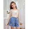 imageMilumia Girls Tie Front Crochet Cardigan Hollow Out Long Sleeve Knit Crop Cover Up TopBeige