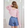 imageMilumia Girls Tie Front Crochet Cardigan Hollow Out Long Sleeve Knit Crop Cover Up TopPink
