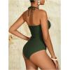 imageMilumia Women Strapless Bathing Suits Ruched Halter Bandeau One Piece SwimsuitArmy Green