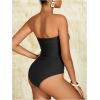 imageMilumia Women Strapless Bathing Suits Ruched Halter Bandeau One Piece SwimsuitBlack