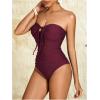 imageMilumia Women Strapless Bathing Suits Ruched Halter Bandeau One Piece SwimsuitBurgundy
