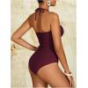 imageMilumia Women Strapless Bathing Suits Ruched Halter Bandeau One Piece SwimsuitBurgundy