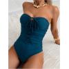 imageMilumia Women Strapless Bathing Suits Ruched Halter Bandeau One Piece SwimsuitDark Green