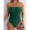 imageMilumia Women Strapless Bathing Suits Ruched Halter Bandeau One Piece SwimsuitGreen