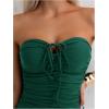 imageMilumia Women Strapless Bathing Suits Ruched Halter Bandeau One Piece SwimsuitGreen
