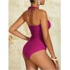 imageMilumia Women Strapless Bathing Suits Ruched Halter Bandeau One Piece SwimsuitHot Pink