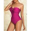 imageMilumia Women Strapless Bathing Suits Ruched Halter Bandeau One Piece SwimsuitHot Pink