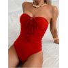 imageMilumia Women Strapless Bathing Suits Ruched Halter Bandeau One Piece SwimsuitRed