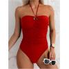 imageMilumia Women Strapless Bathing Suits Ruched Halter Bandeau One Piece SwimsuitRed