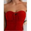imageMilumia Women Strapless Bathing Suits Ruched Halter Bandeau One Piece SwimsuitRed