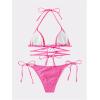 imageMilumia Women Two Piece Heart Ring Linked Bikini Set Lace Up Tie Halter SwimsuitHot Pink