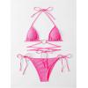 imageMilumia Women Two Piece Heart Ring Linked Bikini Set Lace Up Tie Halter SwimsuitHot Pink