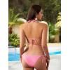 imageMilumia Women Two Piece Heart Ring Linked Bikini Set Lace Up Tie Halter SwimsuitPink