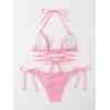 imageMilumia Women Two Piece Heart Ring Linked Bikini Set Lace Up Tie Halter SwimsuitPink