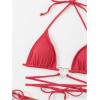 imageMilumia Women Two Piece Heart Ring Linked Bikini Set Lace Up Tie Halter SwimsuitRose Red