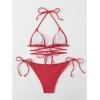imageMilumia Women Two Piece Heart Ring Linked Bikini Set Lace Up Tie Halter SwimsuitRose Red
