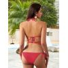 imageMilumia Women Two Piece Heart Ring Linked Bikini Set Lace Up Tie Halter SwimsuitRose Red
