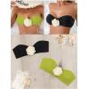 imageMilumia Womens 2 Pack Bandeau Bikini Top 3D Flower Strapless Bathing Suit Tops SwimwearGreen