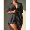 imageMilumia Womens 2 Piece Cover Ups Set Short Sleeve Open Front Kimono Swimsuit Coverup with ShortsBlack