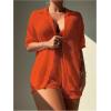 imageMilumia Womens 2 Piece Cover Ups Set Short Sleeve Open Front Kimono Swimsuit Coverup with ShortsBurnt Orange