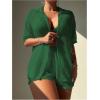 imageMilumia Womens 2 Piece Cover Ups Set Short Sleeve Open Front Kimono Swimsuit Coverup with ShortsGreen