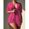 imageMilumia Womens 2 Piece Cover Ups Set Short Sleeve Open Front Kimono Swimsuit Coverup with ShortsHot Pink