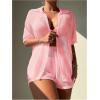 imageMilumia Womens 2 Piece Cover Ups Set Short Sleeve Open Front Kimono Swimsuit Coverup with ShortsPink