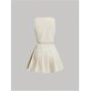 imageMilumia Womens 2 Piece Outfit Plaid Vest Blazer and Pleated Skirt Suit SetsBeige