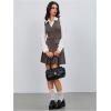 imageMilumia Womens 2 Piece Outfit Plaid Vest Blazer and Pleated Skirt Suit SetsBrown